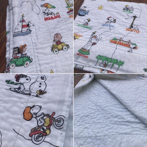 66" x 86" Rare Peanuts Snoopy Allover Print Quilted Vintage United State Map - Picture 5 of 5